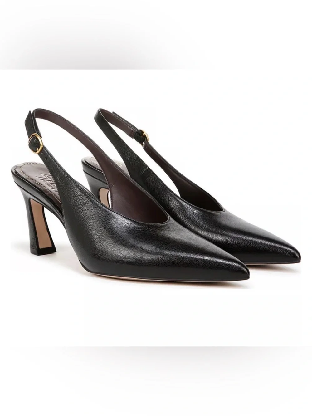 27 EDIT Black Pointed Slingback Mid Block Heels